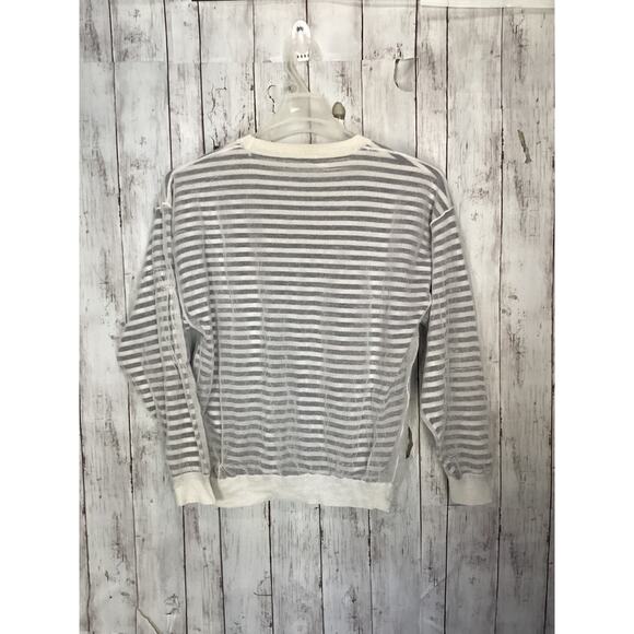 J Crew Shadow Stripe Sweater Mesh Overlay Size Small Long Sleeve - Picture 2 of 5